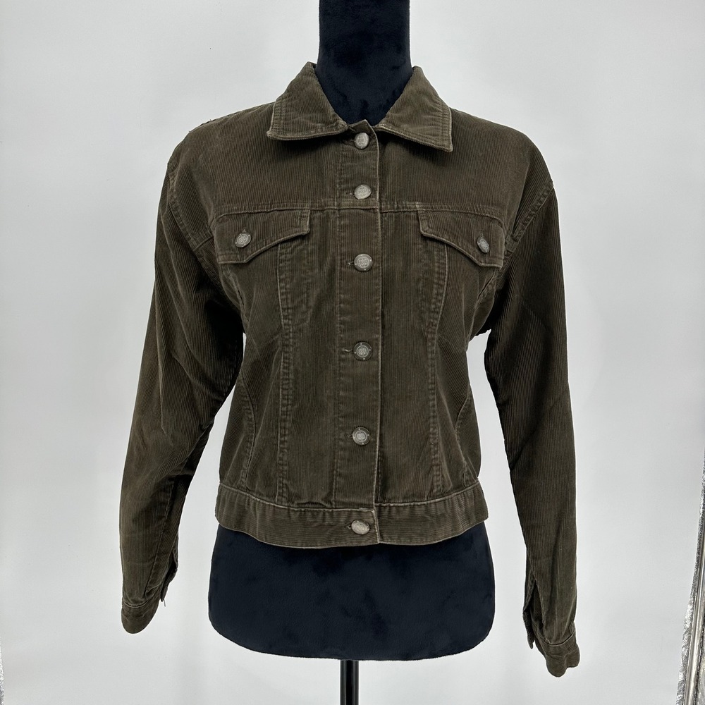 Vintage Bill Blass Olive Green Corduroy Cropped Button Up Jacket Women's Medium